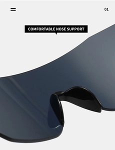 Detail of comfortable resin nose support on frameless oversized cycling sunglasses