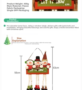 Detail of Christmas Santa fabric door hanging with dimensions and material specifications