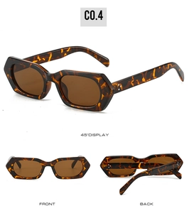 Detailed views of tortoise shell polygon sunglasses with brown lenses and metal rivets