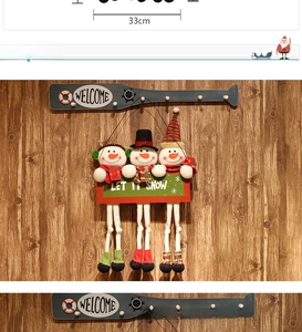 Hanging Let It Snow decoration with three plush snowmen and Welcome paddle sign