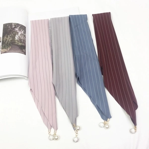 Elegant striped silk scarves with pearl pendant in pink, grey, blue and burgundy