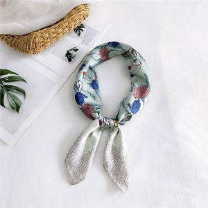 Women Elegant Square Scarf Imitation Satin Satin Floral Print Neck Kerchief For Hair Band Bag Accessory Fashionable