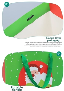 Detail of Christmas gift bag showing double-layered reinforced edges and green woven handles