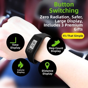 Silicone fitness tracker with LED display showing step counting and distance tracking