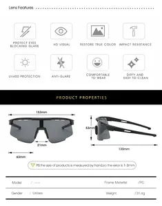 Tableau des tailles détaillé pour lunettes de soleil de sport avec monture en PC