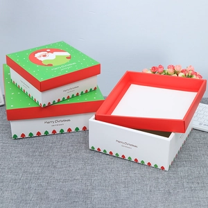 Christmas gift boxes with Santa Claus illustration and Merry Christmas festive patterns