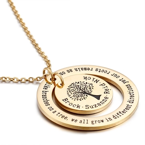 Golden Tree of Life necklace with personalized names and engraved inspirational quote
