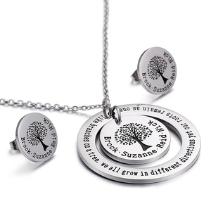Silver tree of life necklace and earrings set with custom names and family quote