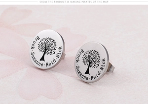 Custom tree of life earrings with personalized name engravings in gold stainless steel