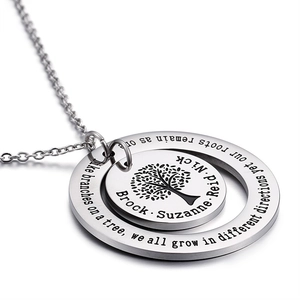 Golden silver tree of life double circle pendant necklace with custom name engraving
