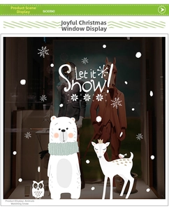 White Christmas window stickers featuring polar bears, deer, snowflakes and Let it Snow text