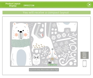 Layout details of Christmas window stickers with polar bear, deer and snowflake, 90x60cm