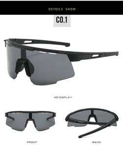 Vues détaillées multi-angles de lunettes de cyclisme aérodynamiques noir mat à verres gris