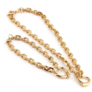 Golden stainless steel link chain necklace featuring a minimalist heart-shaped toggle clasp