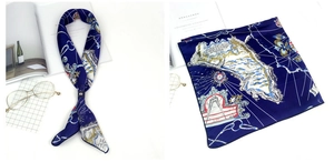 Détail du foulard vintage carte nautique avec motifs boussole et bague de foulard en cuir