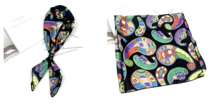 Détail de foulard vintage à imprimé cachemire abstrait avec boucle d'anneau noir élégant