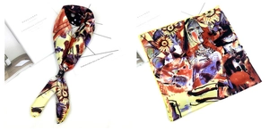 Détail d'un foulard en soie style peinture à l'huile avec motifs d'art abstrait
