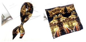 Détail du foulard carré rétro avec peinture à l'huile et motifs d'anges de la Renaissance