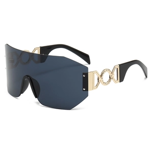 Shield Sunglasses Rimless Oversized One Piece UV400 PC Lens Cycling Eyewear Outdoor Fashion Retro For Men Women