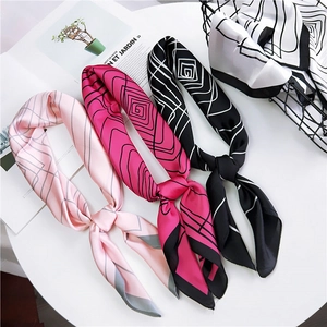 Women Square Satin Scarf Geometric Line Pattern Satin Like Neck Head Hair Handbag Scarf Minimalist Fashion Accessory