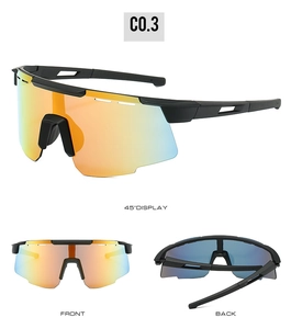 Affichage sous trois angles de lunettes de cyclisme sport noires avec verres orange