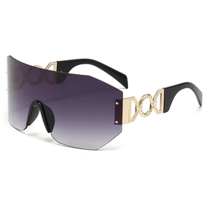 Fashionable rimless wrap-around cycling sunglasses with purple gradient lenses for women