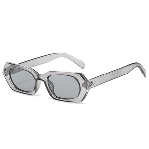 Chic translucent grey hexagonal sunglasses with trendy rivet details for women