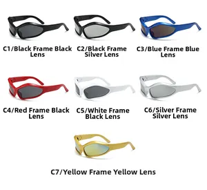 Detailed grid view of Y2K futuristic sports sunglasses in seven distinct color options