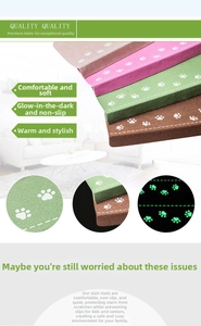 Luminous paw print stair treads with non-slip TPR backing in beige and green