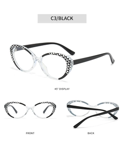 TR90 cat eye anti-blue light glasses C3/Black showing front and back detail views