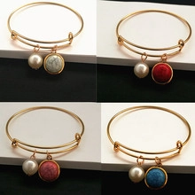 Hollow round alphabet bracelets with colorful gemstone charms and pearl accents