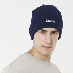 Men's navy blue knitted beanie featuring white Drunken embroidery in a classic fit