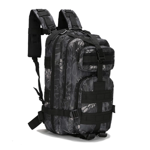 Tactical camouflage backpack for hiking and camping with modular MOLLE system design