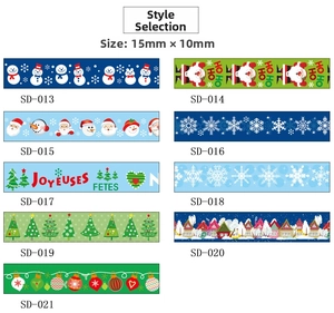 Selection of 9 Christmas washi tape rolls featuring Santa Claus and Snowman patterns