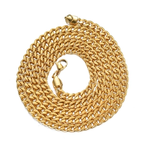 Detail of 3mm gold stainless steel Cuban chain showing link texture and lobster clasp