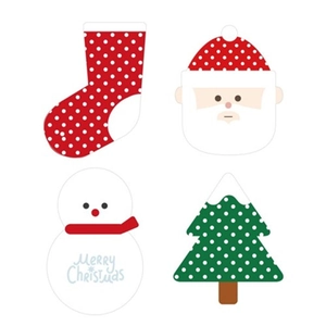 Cute Christmas themed gift tags featuring Santa Claus, snowman and festive tree shapes