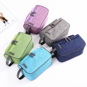 Waterproof travel toiletry bags in multi-colors with linen texture and sturdy handles