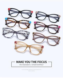 Detailed collection of TR90 cat eye glasses frames in various colors and patterns