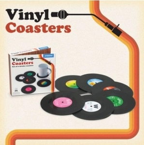 Retro vinyl record coasters set of 6 with vintage gift box for coffee table
