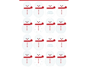 Cute Christmas snowman stickers with red scarves and Merry Christmas text on white sheet