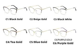 Cat eye optical frame collection featuring six two-tone metal color variations from C1 to C6