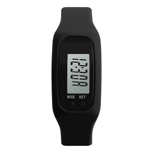 Silicone sports pedometer watch with LED display and black adjustable rubber strap