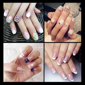 French manicure nail stickers set featuring macaron, rhinestone, and geometric patterns