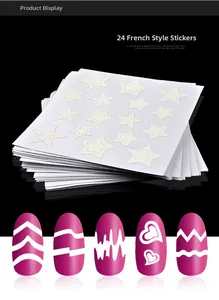 24 styles of French manicure stencil stickers with stars, hearts and waves patterns