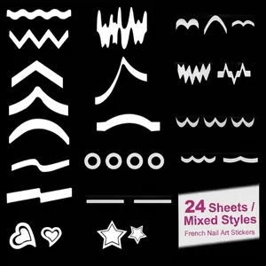 Set of 24 sheets mixed French manicure nail art stickers with various geometric shapes