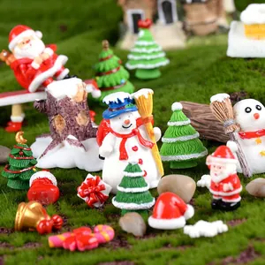 Miniature Christmas resin figurines with Santa and snowmen for holiday DIY landscapes