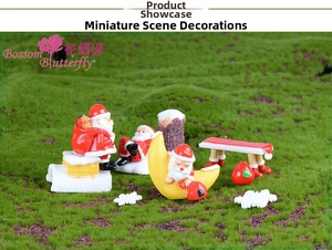 Miniature Christmas resin figurines with Santa on moon and reindeer for fairy gardens