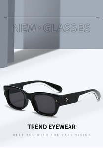 Vue détaillée de lunettes de soleil noires avec rivets dorés et branches transparentes