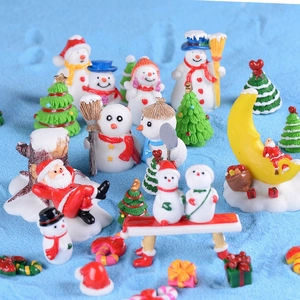 Micro landscape Christmas figurine set with snowman, Santa, and tree for holiday decor