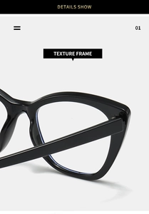 Macro view showing the durable metal hinge detail of these cat eye blue light glasses